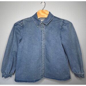 Bagatelle Blue Puff Sleeve Snap Shacket Denim Top SZ XL Casual